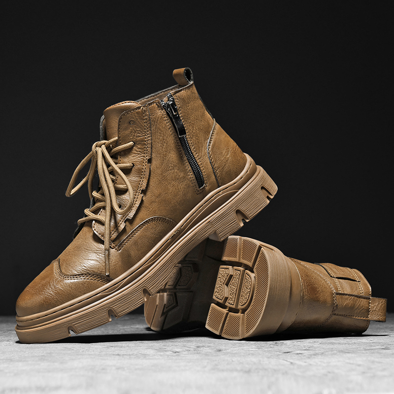 Brand Italian Leather Thick Soled Work Boots Fashionable New Winter Men's High Top Shoes Wear-resistant Soles f2c6