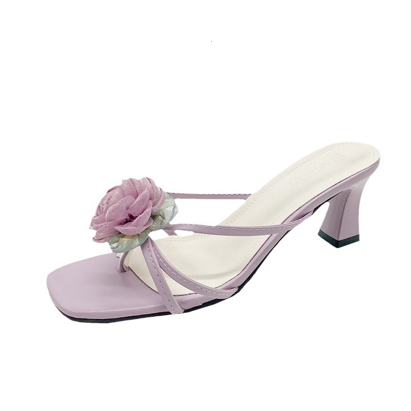 Chinese High Heels For Women In The Summer Of New Slim Heeled Rose Outerwear Elegant French Style One Line Sandals Ddmysheep Ddmysheep ddmythur