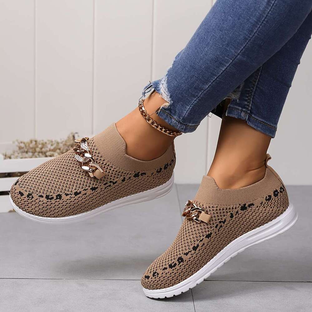 Women's Lightweight Outdoor Sneakers With Chain Decor, Mesh Breathable Low Top Walking Shoes