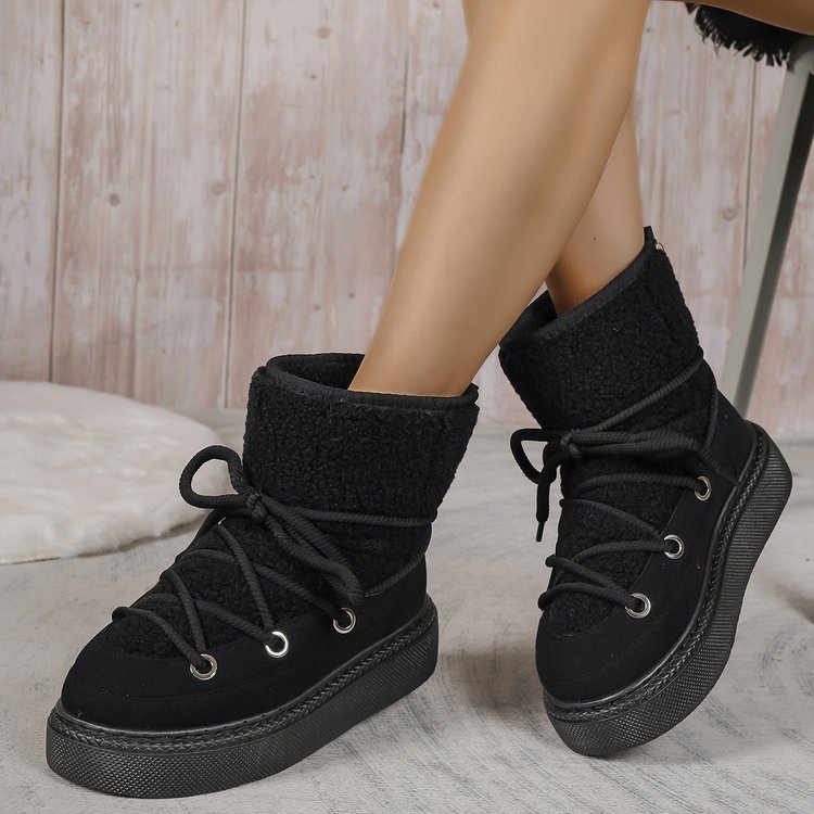 Thick soled cross strap snow boots for autumn and winter 2024, with a thick that does not reach the knee, providing warmth for women's boots
