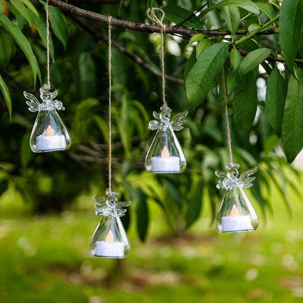 20 Hanging Glass Candle Holder Angel Candle Holder With LED Tea Light Candle Inside for Wedding Party Candlesticks for Candles