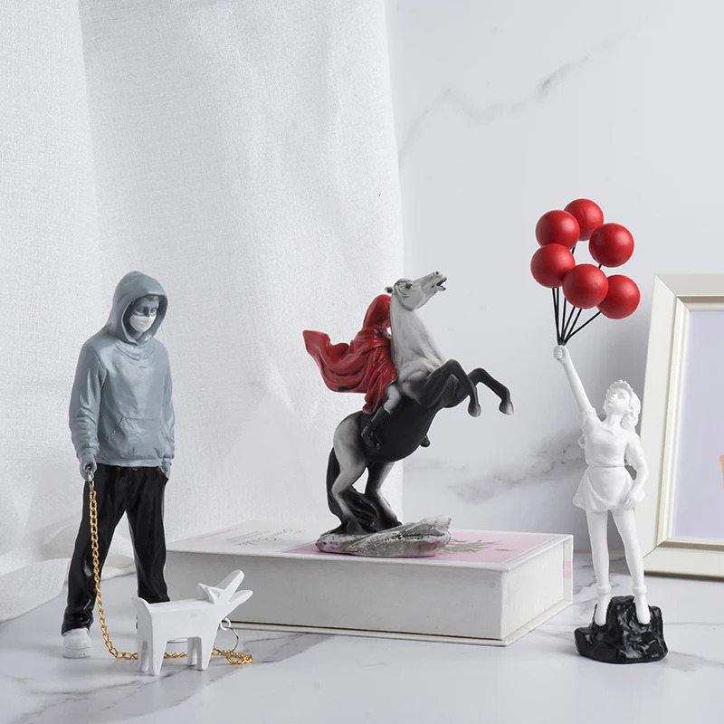 Banksy Sculpture Collection Flower Thrower Statue Pop Art Modern Balloon Girl Figurine Office Home Decoration Accessories Street 240409