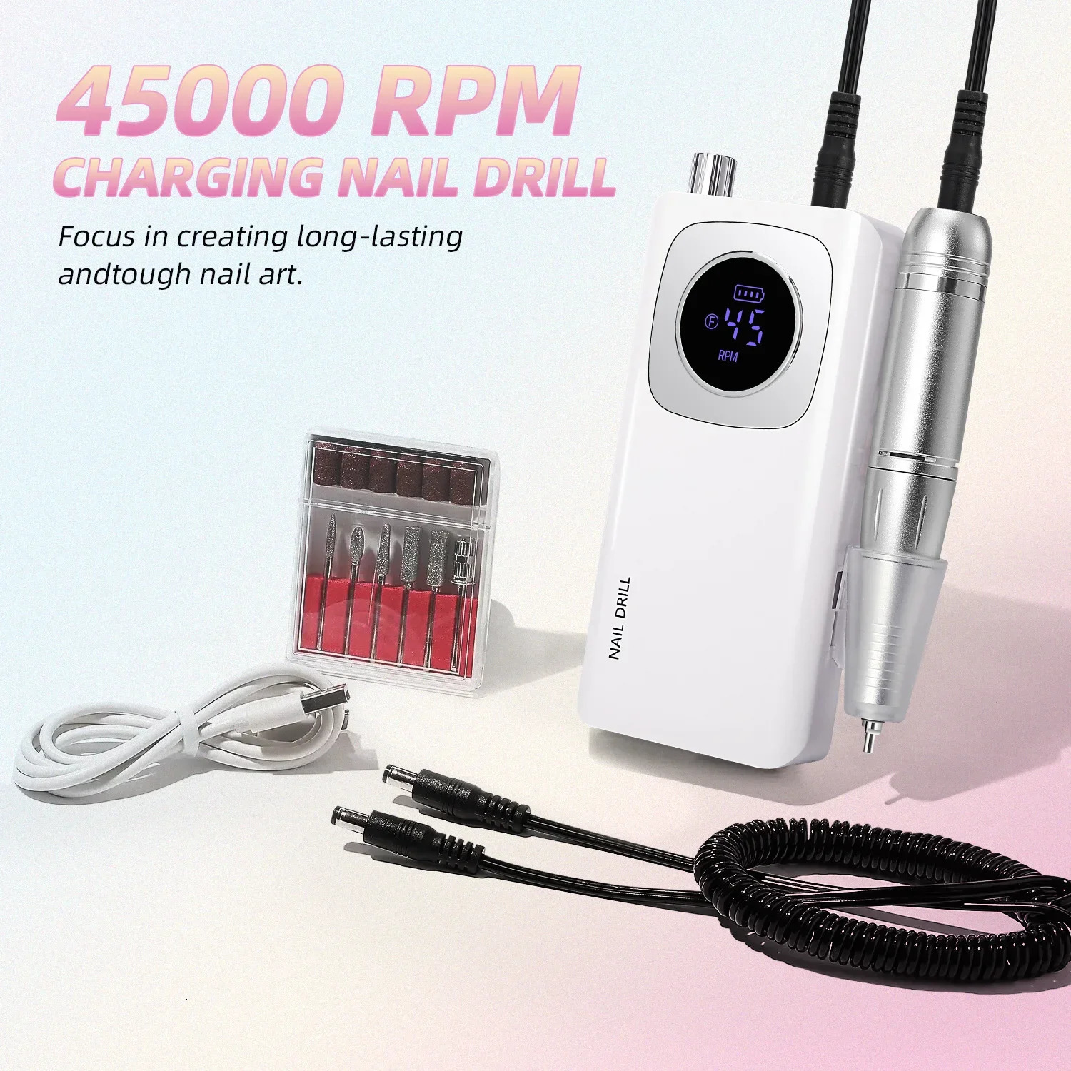 45000RPM nail drill electric portable nail file rechargeable nail sander for gel nail polishing 241112ww