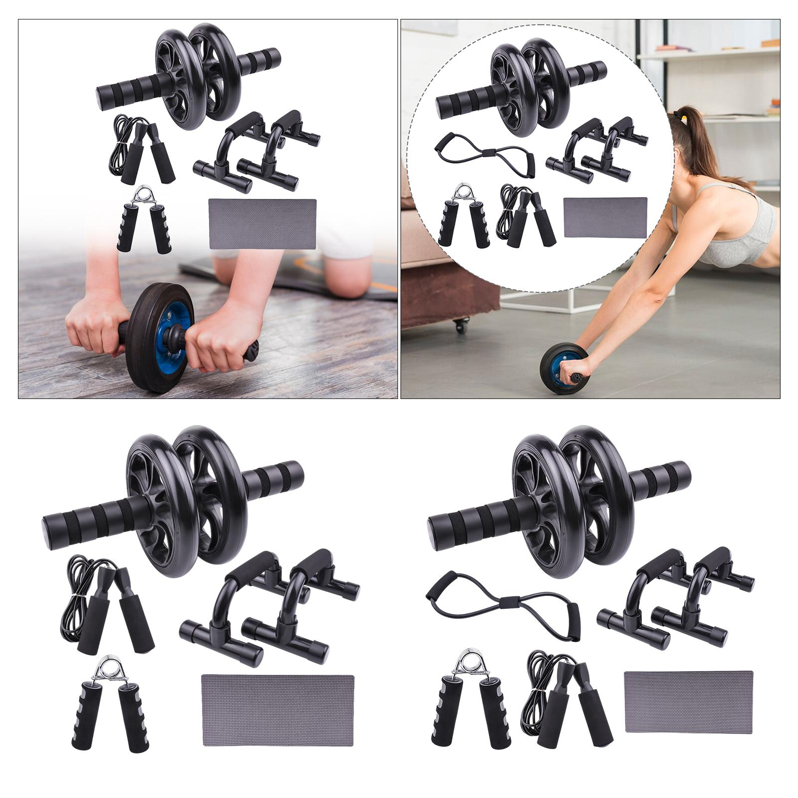 Ab Exercise Wheels with Resistance Bands, Knee Mat, Jump Rope, Push Up Bar, Home Gym Equipment for Men Women