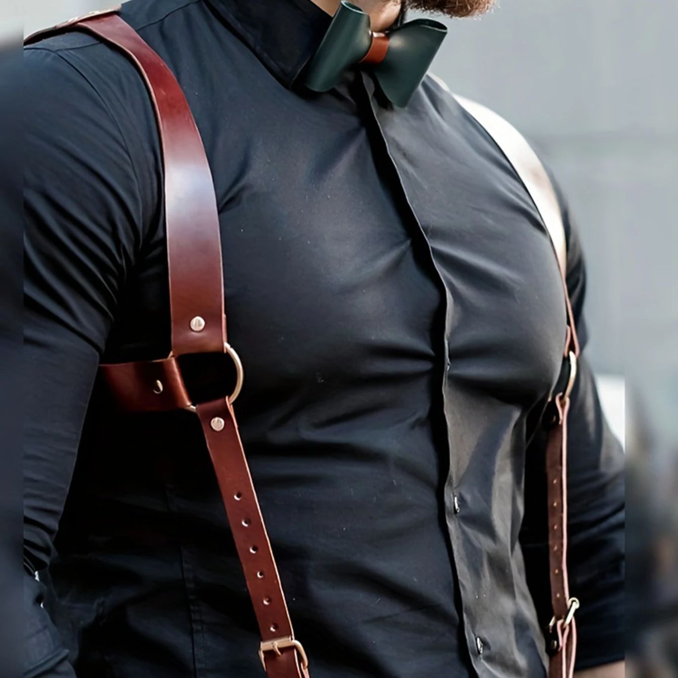 Men's Punk ddmysmile Suspenders Gothic Vintage Brown PU Leather Straps Braces Suspender Chest Shoulder Belt Strap Apparel Accessories Smile