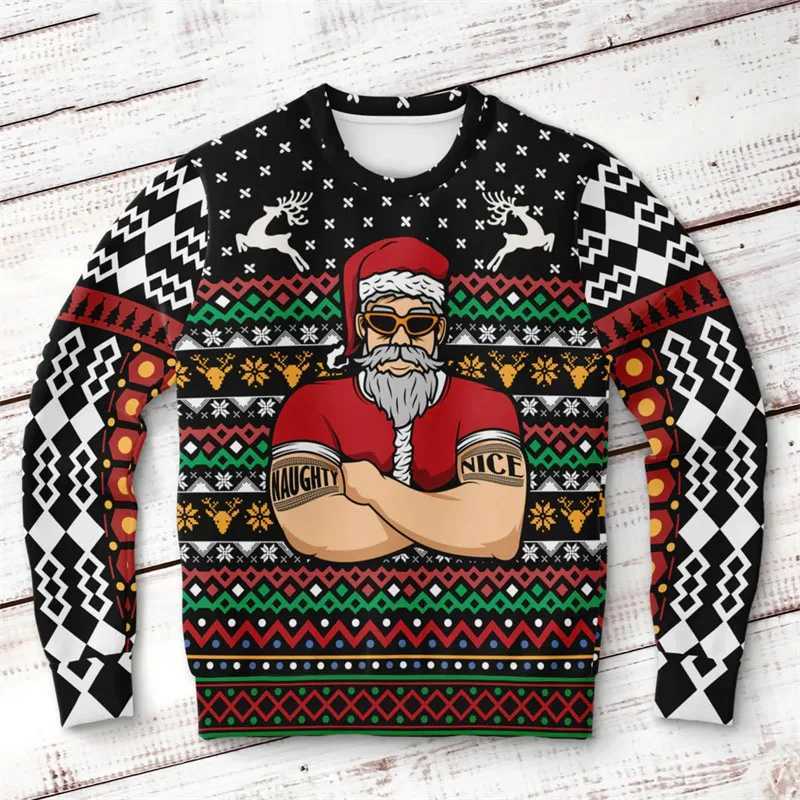 Men Women Ugly Sweatshirt Christmas Clothing 3D Printed Crewneck Sweatshirts Elk Gingerbread Snowman Pattern Trend Hoodies LX241113