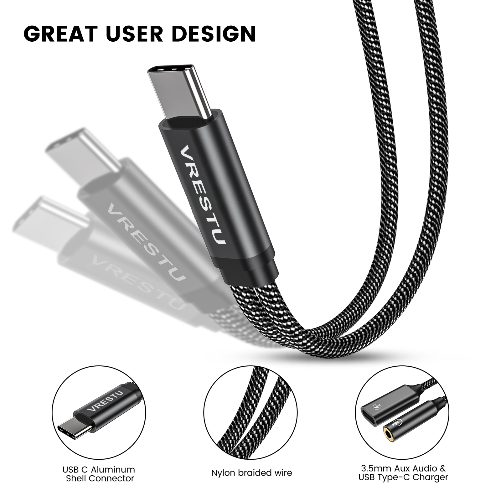 2 in 1 USB 2025 C DAC Headphone Adapter Type C to 3.5 Jack Adapter Audio USB-C PD 60W Power Delivery Connector for Samsung iPhone 15