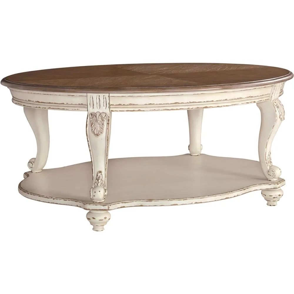 Coffee Table, Antique White & Brown, Wood Coffee Table