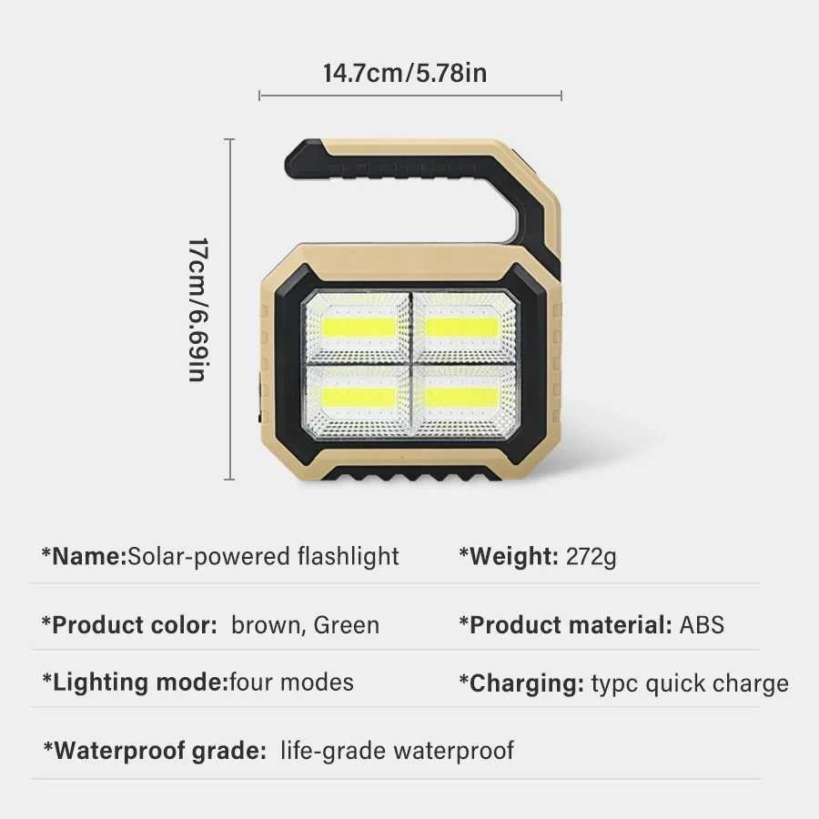 High Power Led Flashlights Camping Torch Work Light Solar Charge 4 Gear USB Rechargeable Light Waterproof Light for OutdoorLX241113