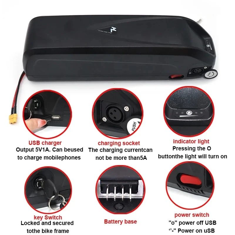 Electric Bicycle Hailong Battery 36V 48V 52V USB 18650 BBS02 BBS03 BBSHD 20ah 30Ah 500W 750W 1000W 1500W Scooter Battery