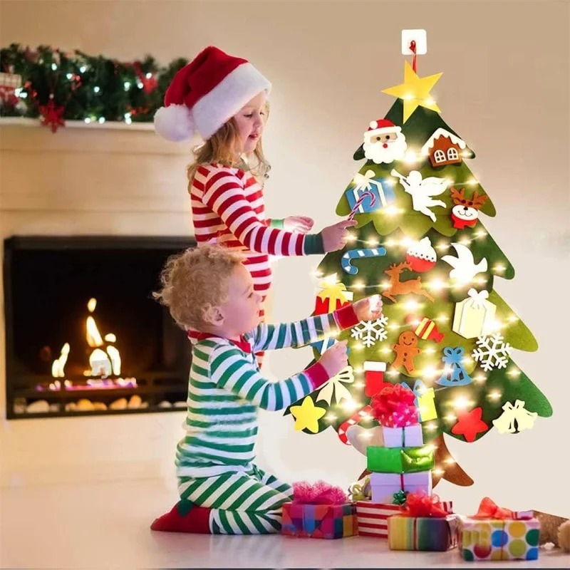 Tree Christmas DIY Felt Wall Hanging Artificial Xmas Tree With Santa Claus Snowflakes Ornament New Year ddmysmile Kid Child Toy Gift 2024 Smile