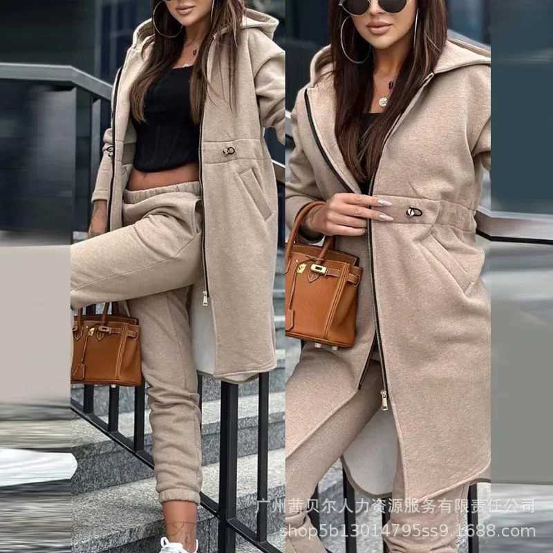 2024 Autumn Winter New Womens Hooded Jacket Trousers Suit Casual Everyday Joker Two-Piece SetX241112