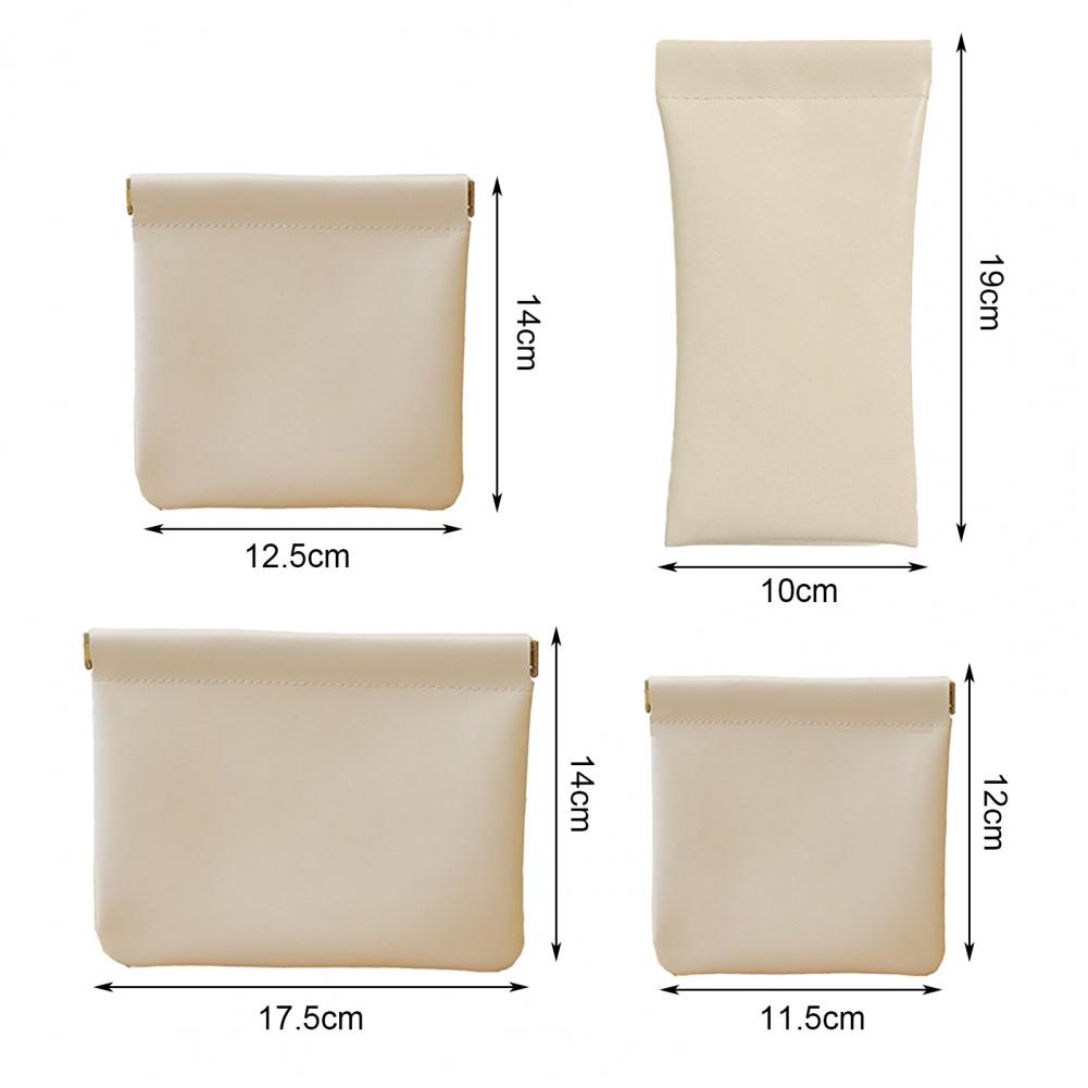 4Pcs Snap Closure Organizer Pouch Electroplated Shrapnel Makeup Bag Soft Touch Lipstick Storage Bag Faux Leather Cosmetics Case