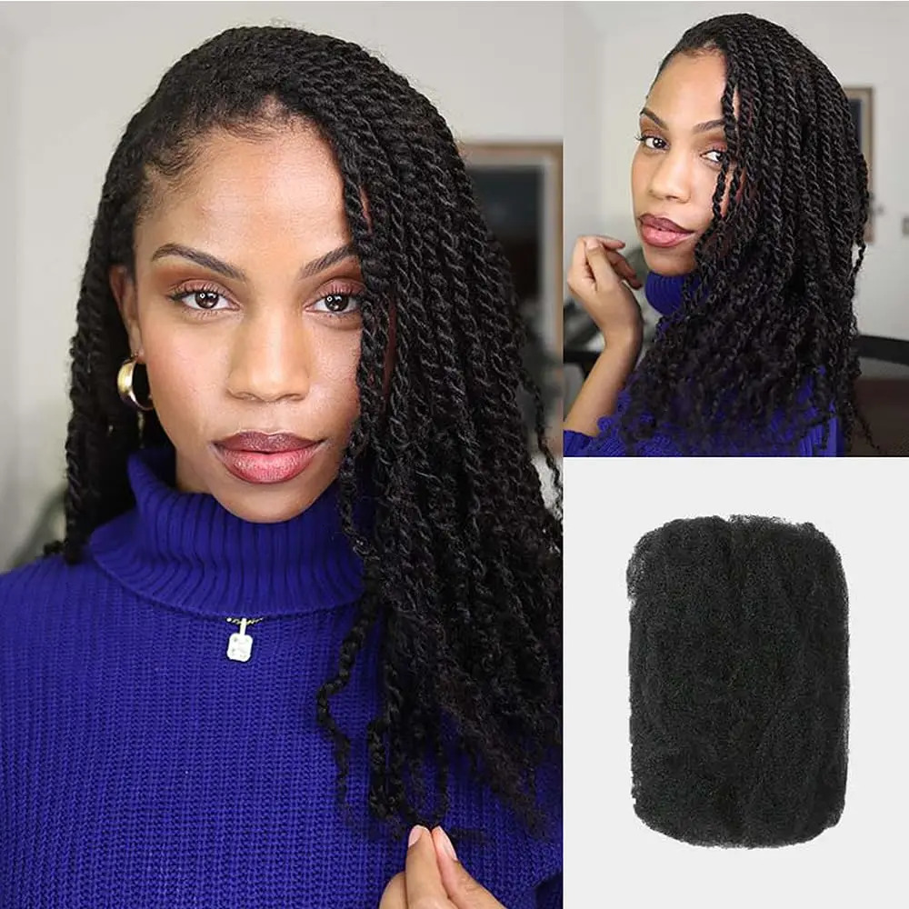 Brazilian Bulk Hair No Attachment Afro Kinky Bulk Human Hair Bulk Queen Dreadlock Natural Color Braids Hair QVR Hair 241113
