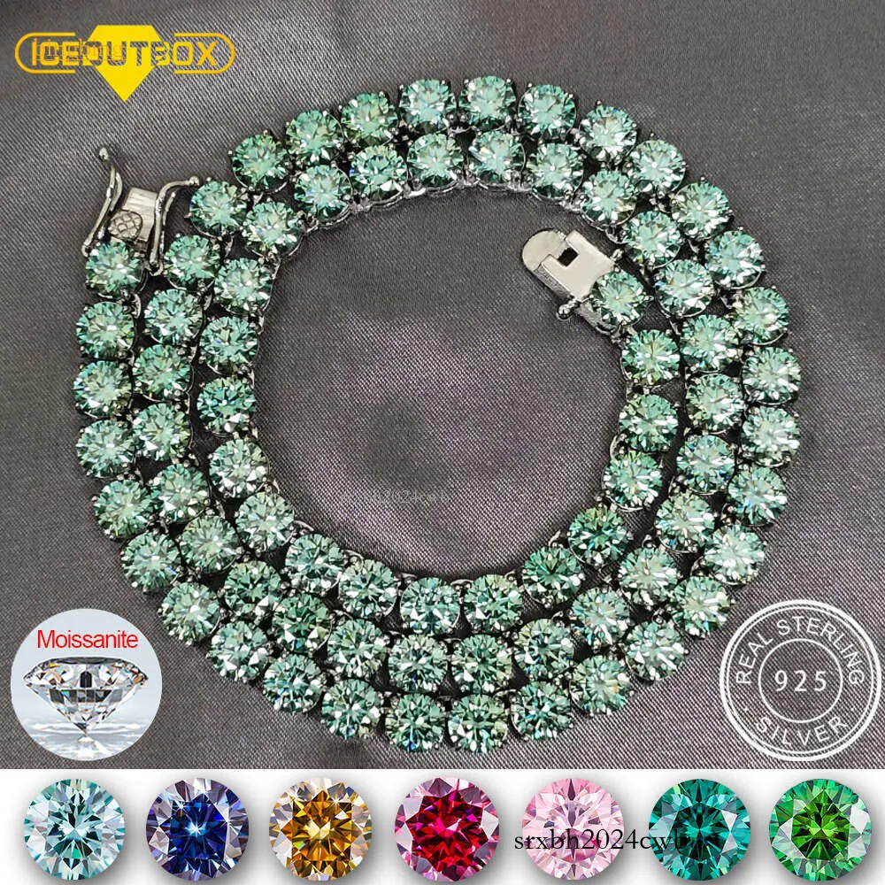 New Trend Fine Jewelry Iced Out Blue Green Colorful VVS Moissanite Dia Cluster Chain Tennis Necklace For Women Men