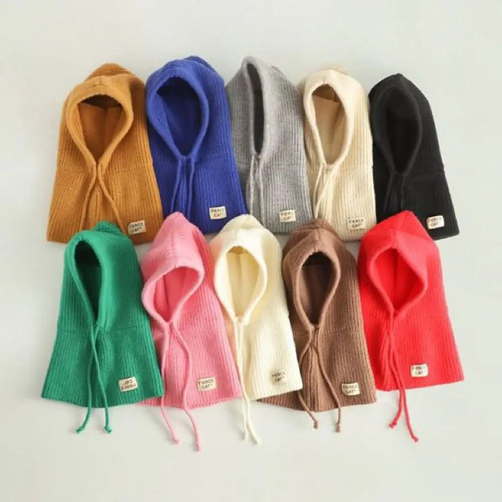 Childrens Knitted Pullover Hat Winter Kids Soft Balaclava Windproof Warmer Girls Sweater Hat Cap Scarf All-in-One Ski Mask Hat 241112