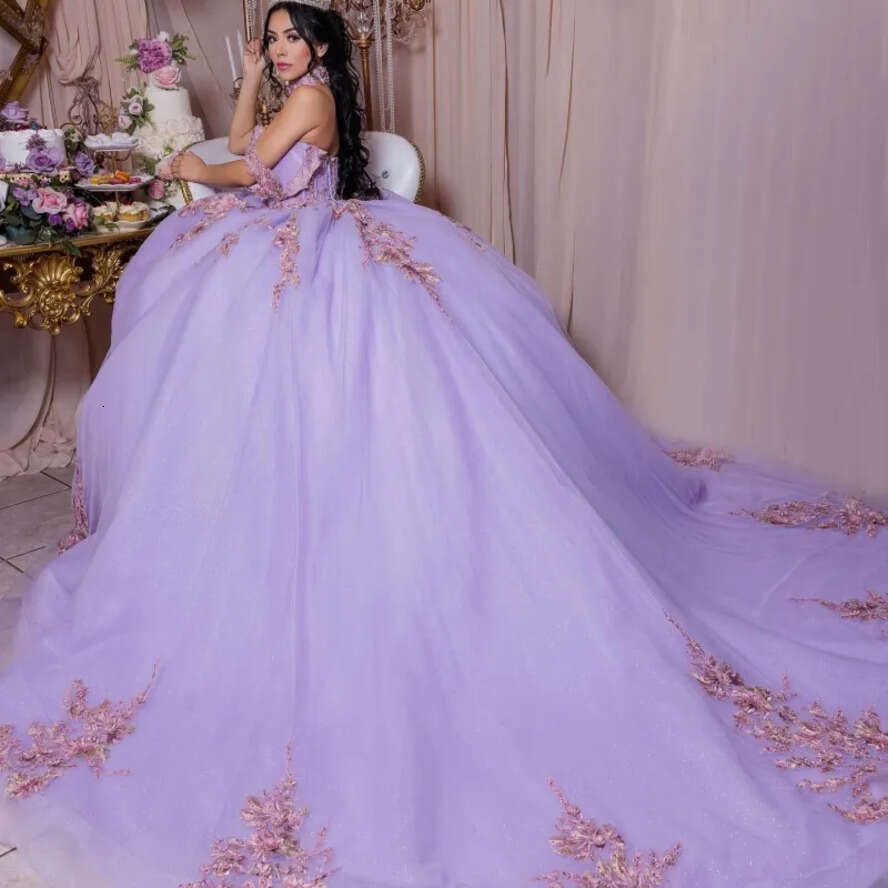 Sweetheart Lavender Corset Ball Gown Quinceanera Dresses Beaded D Wers Formal Prom Graduation Gowns Lace Up Princess Sweet s