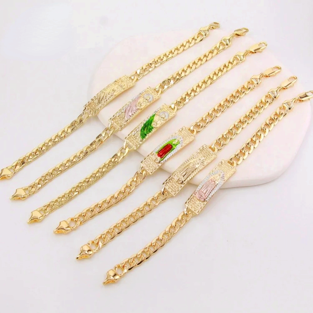 Ruixi 14K Gold Plated Tri-Color Religious St. Jude St. Jude Virgin Mary Jewelry Men's and Women's Bracelet Gift Commemoration