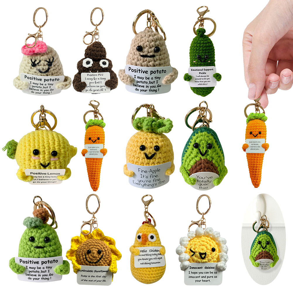 Keychain Cucumber Pickled Handmade Emotional Support Handmade Crochet Potato Pickle Knitting Doll Keyring Birthday Holiday Gifts smile