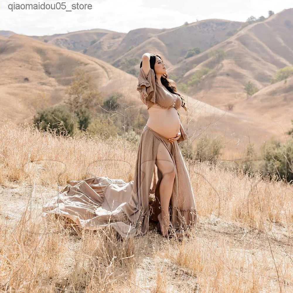 Maternity Dresses Pregnant Women Photography Bohemian Dress Pregnant Women Clothing Baby Shower Photo Shooting Dress Prop Accessories Q240413