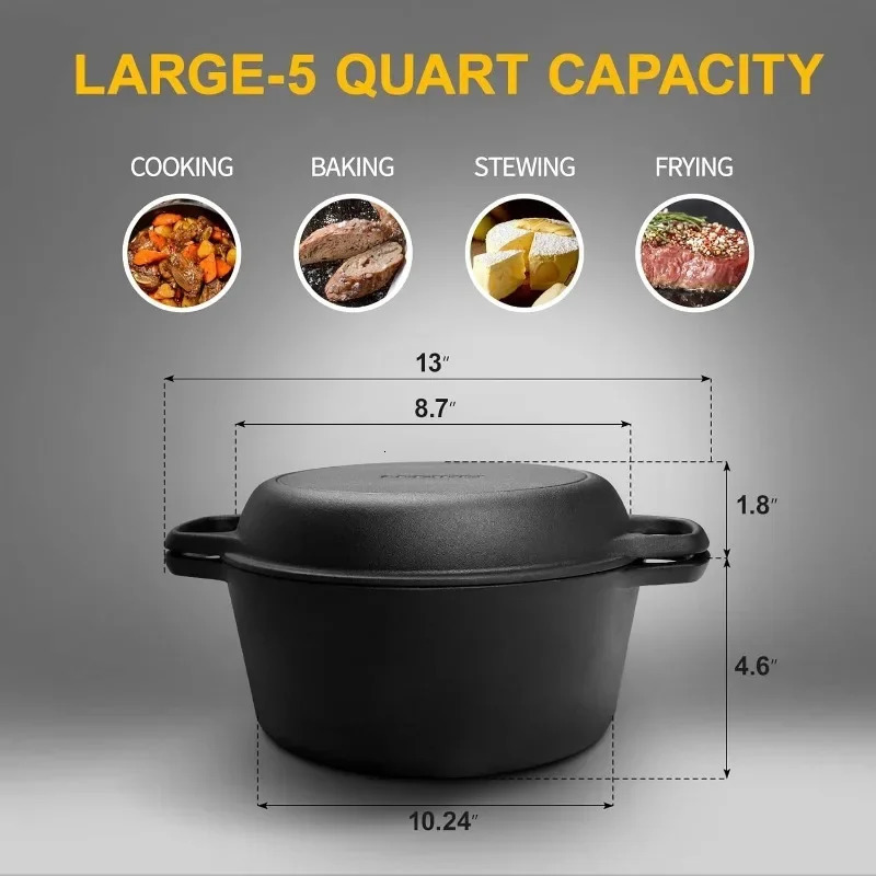 Cast iron Dutch oven pot cooking pot with pan cover cast iron frying pan pot set with double handle indoor and outdoor 241108