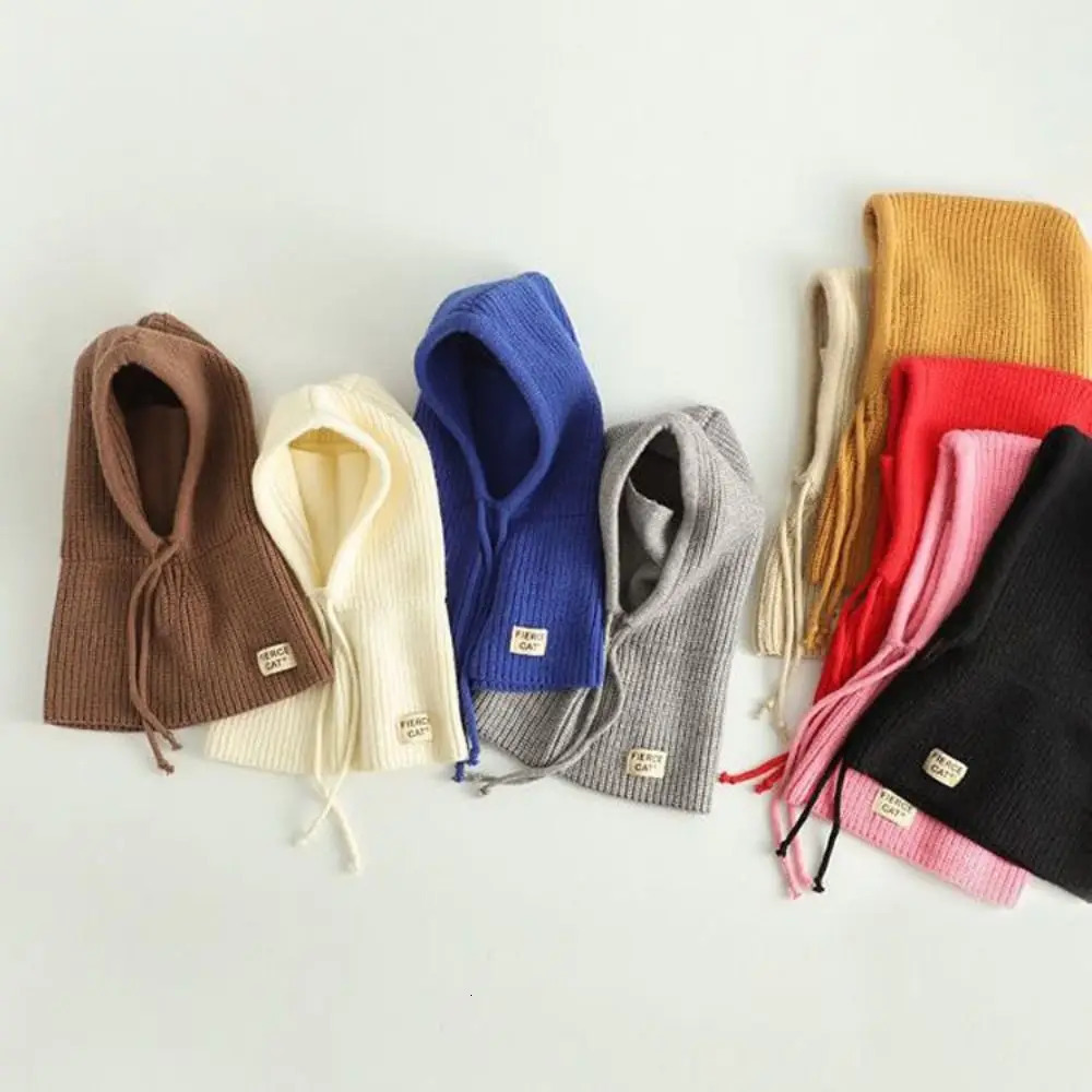 Childrens Knitted Pullover Hat Winter Kids Soft Balaclava Windproof Warmer Girls Sweater Hat Cap Scarf All-in-One Ski Mask Hat 241112