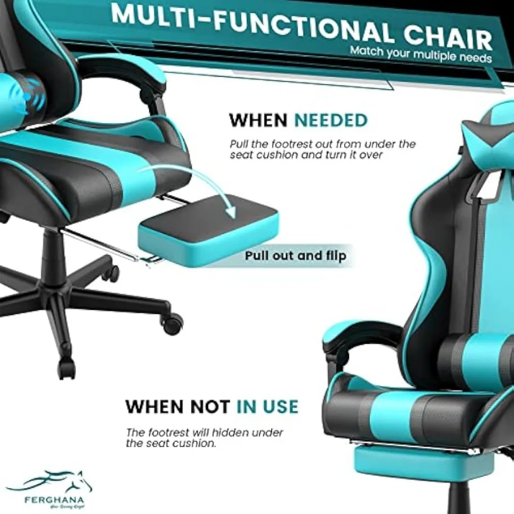 Blue Gaming Chair with Footrest, Ergonomic Gamer Chair,Office Computer Gaming Chairs,E-Sports Racing Game Chair
