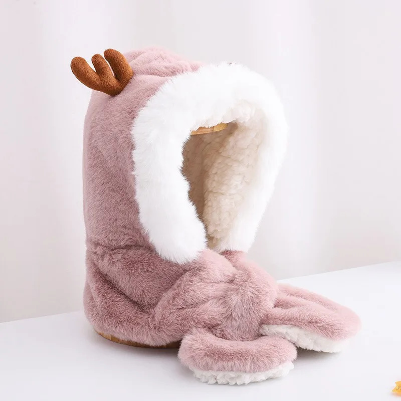 Winter Baby Hat Scarf One-Piece Faux Fur Infant Cap Kids Hats for Girls Boys Ears Neck Warmer Children Beanie 6-30M 241112