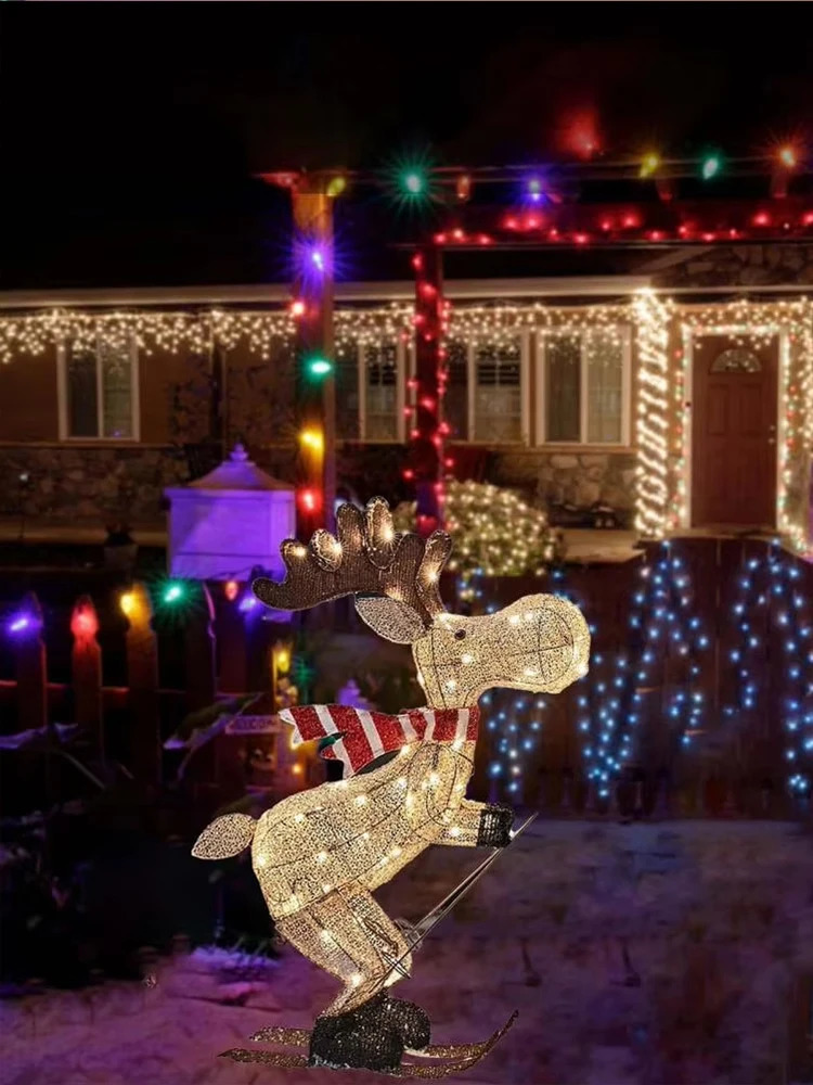 Lighted Reindeer Ornaments Glowing Ski Deer Statue with LED Lights String 3D Standing Figurines for Christmas Decoratio 241113