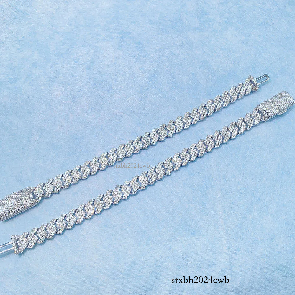 bracelet necklace mossanite Solid Sier Rose Gold Plated Iced Out Hip Hop Fire Jewelry Vvs Moissanite Dia Cuban k Chain Bracelet Man