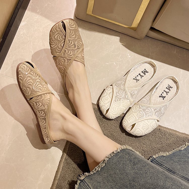 Chinese Embroidered Comfortable Bun Half Trailer Summer New Flat Bottomed Ethnic Style Casual Slippers For External Wear Ddmysheep Ddmysheep ddmythur