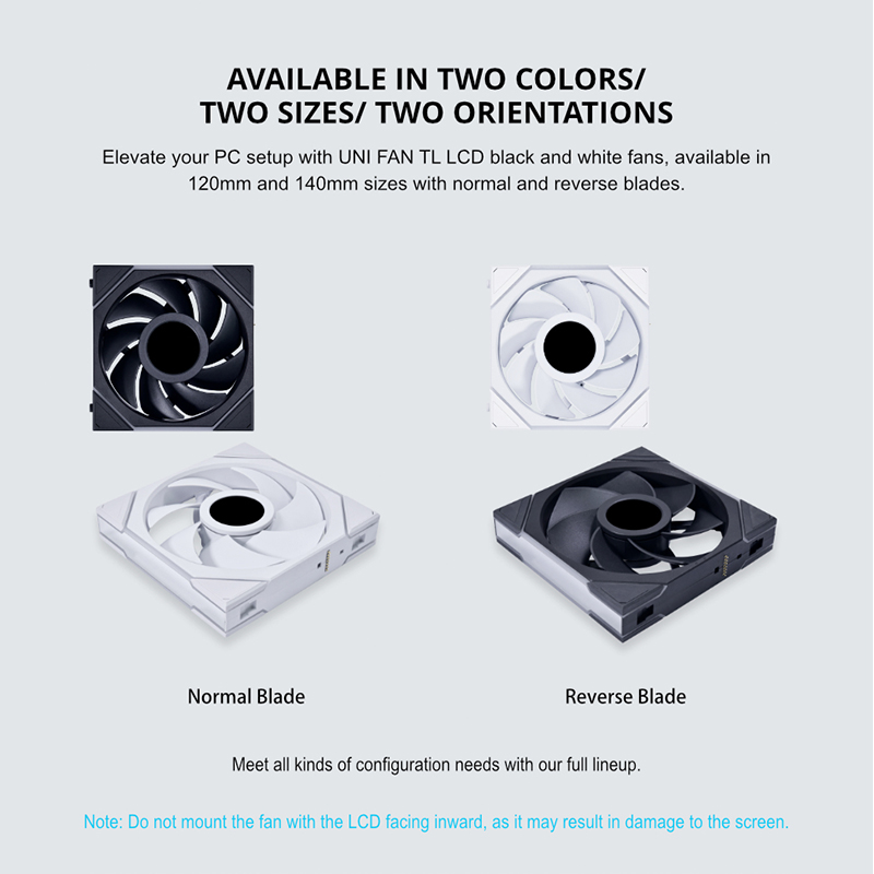 Lian-Li UNI FAN TL LCD 120 / 140 Forward / Reverse Blade Single Pack (Black/White)