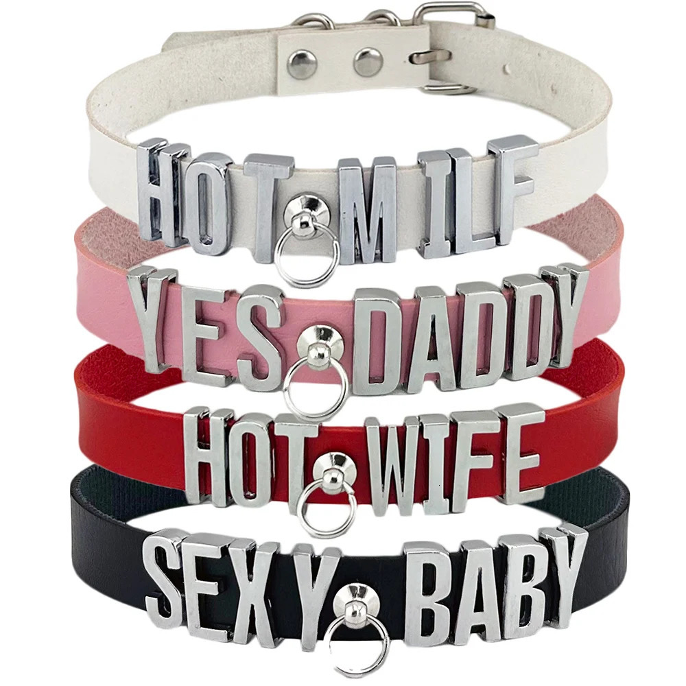 Women Girls Pu Leather Sexy Daddy Name Collar Punk O-Ring Buckled Custom Letter Necklace Choker Kawalii Jewelry 241113