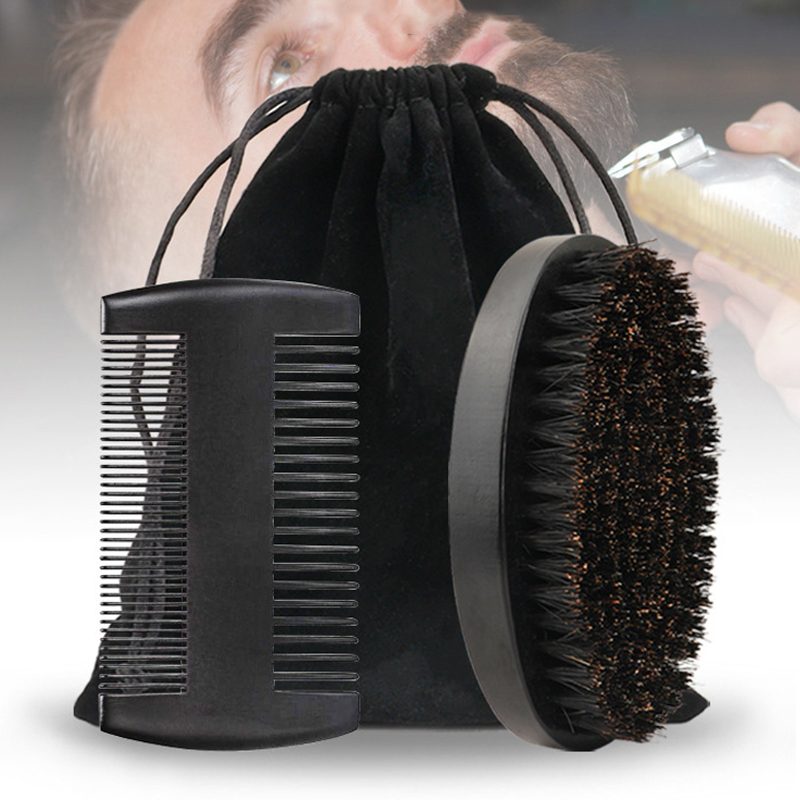 Professional Bristle Soft Boar Wood Beard Brush Hairdresser Shaving Brush Comb Men Mustache Comb Kit With Gift Bag Hair Comb Set smile