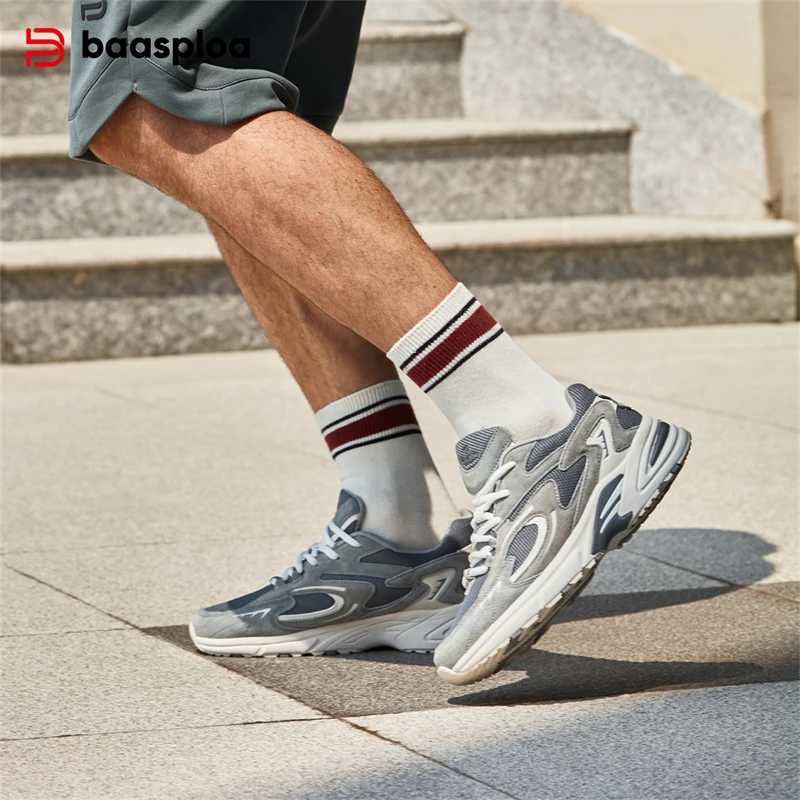 Bassploa Men Running Shoes 2024 New Casual Mesh Breathable Lace-Up Sport Shoes Male Fashion Lightweight Non-Slip Walking ShoesC250411