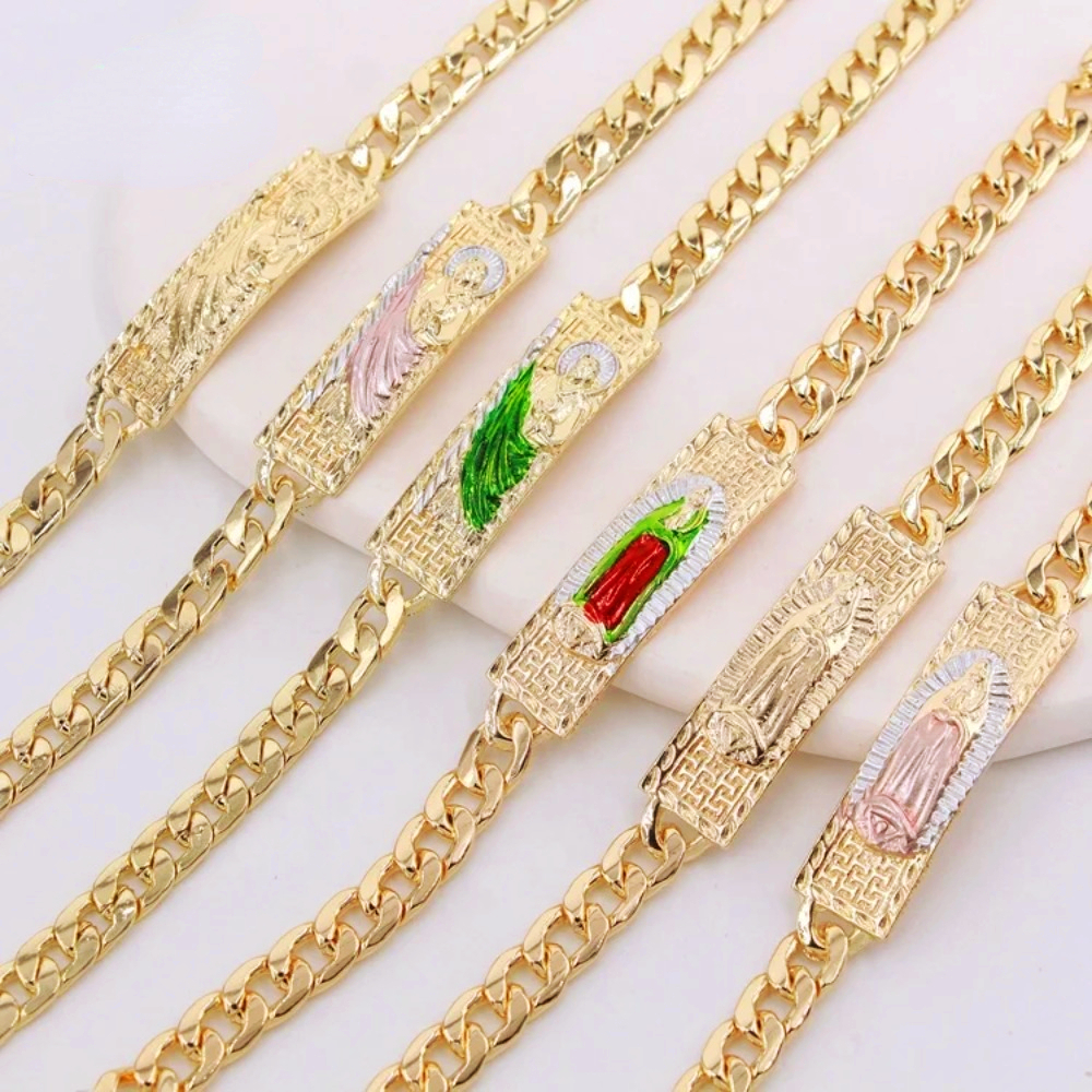 Ruixi 14K Gold Plated Tri-Color Religious St. Jude St. Jude Virgin Mary Jewelry Men's and Women's Bracelet Gift Commemoration