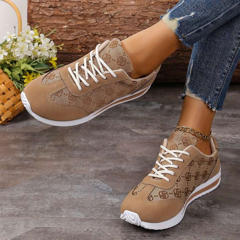 Breathable Women's Retro Rose Print Flat Low Heel Casual Sneakers, Lace-Up Running Shoes, Low-top Trainers