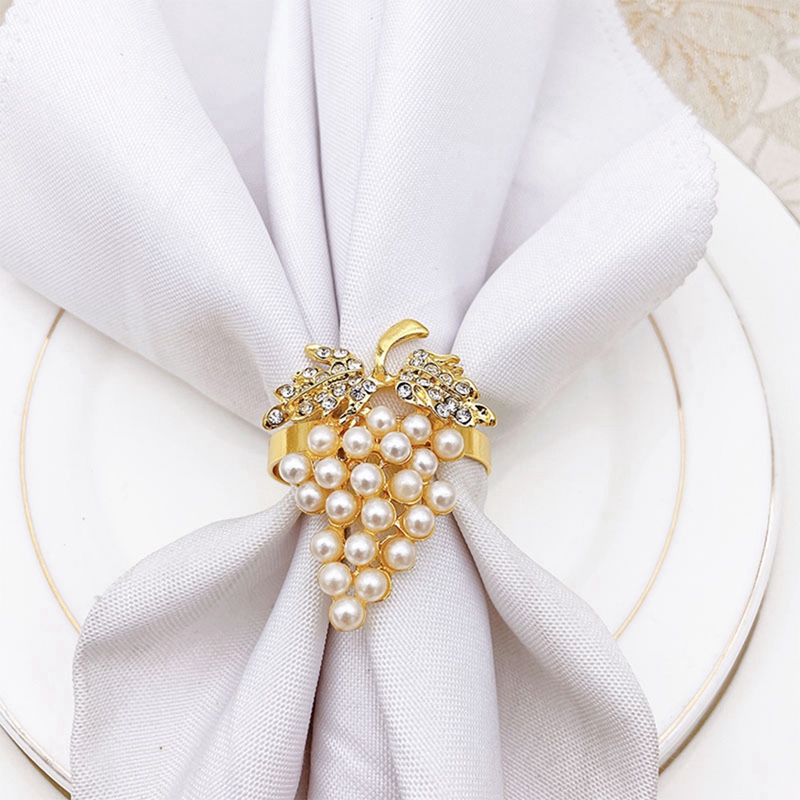 Promotion! 10 Pcs Fruit Grape Napkin Buckle,Pearl Napkin Ring,Mouth Cloth Ring For Model Room Decoration,Hotel Tableware