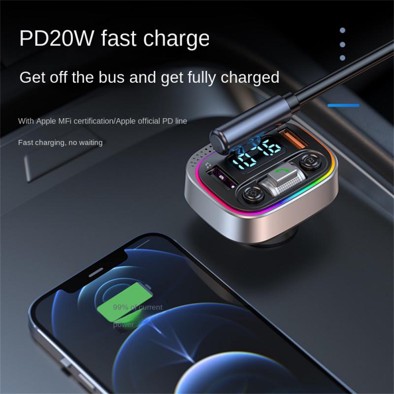 Car Bluetooth-Compatible Charger Pd20w+Qc3.0 Mp3 Player ddmysmile For Car Adapter Car Hands-Free FM Transmitter 7Color Atmosphere Light Smile Pd20w+Qc