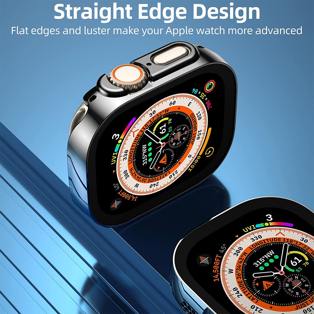 Screen Protector for Apple Watch Ultra Case 49mm accessories Straight Edge Cover+Glass Series 9 8 SE 7 6 5 4 45mm 41mm 44mm 40mm