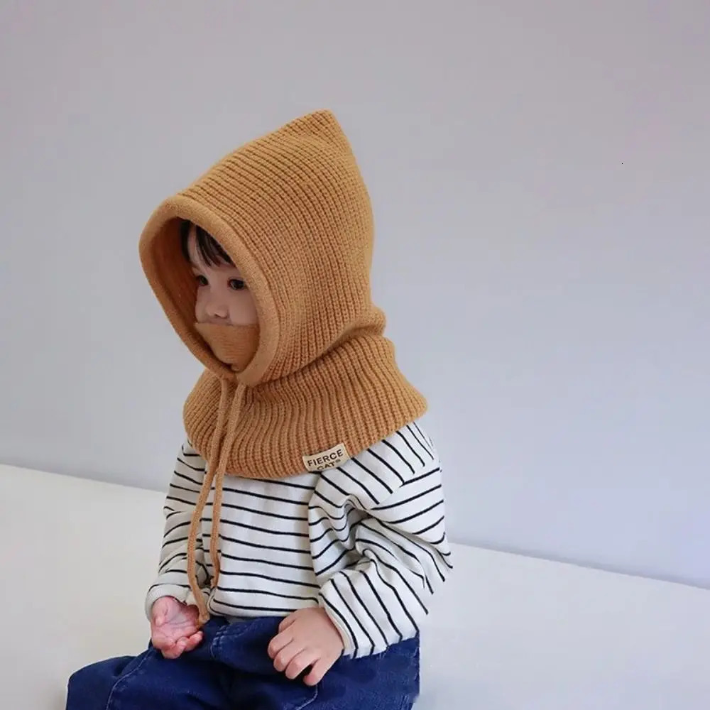 Childrens Knitted Pullover Hat Winter Kids Soft Balaclava Windproof Warmer Girls Sweater Hat Cap Scarf All-in-One Ski Mask Hat 241112