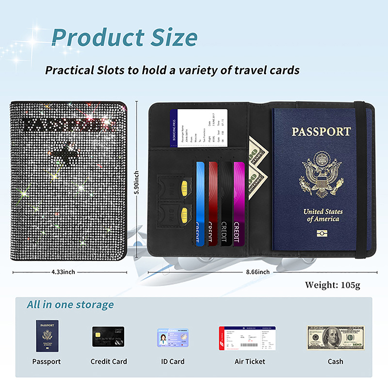 Crystal Dia Key Purse Bag Holder Cover Traveling Passport Bling Rhinestone Case For ID Credit Card