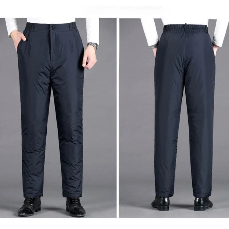 Thickened mens Trouser winter windproof and warm straight cotton corrugated pants with elastic waist and wool lining outerwear 241111