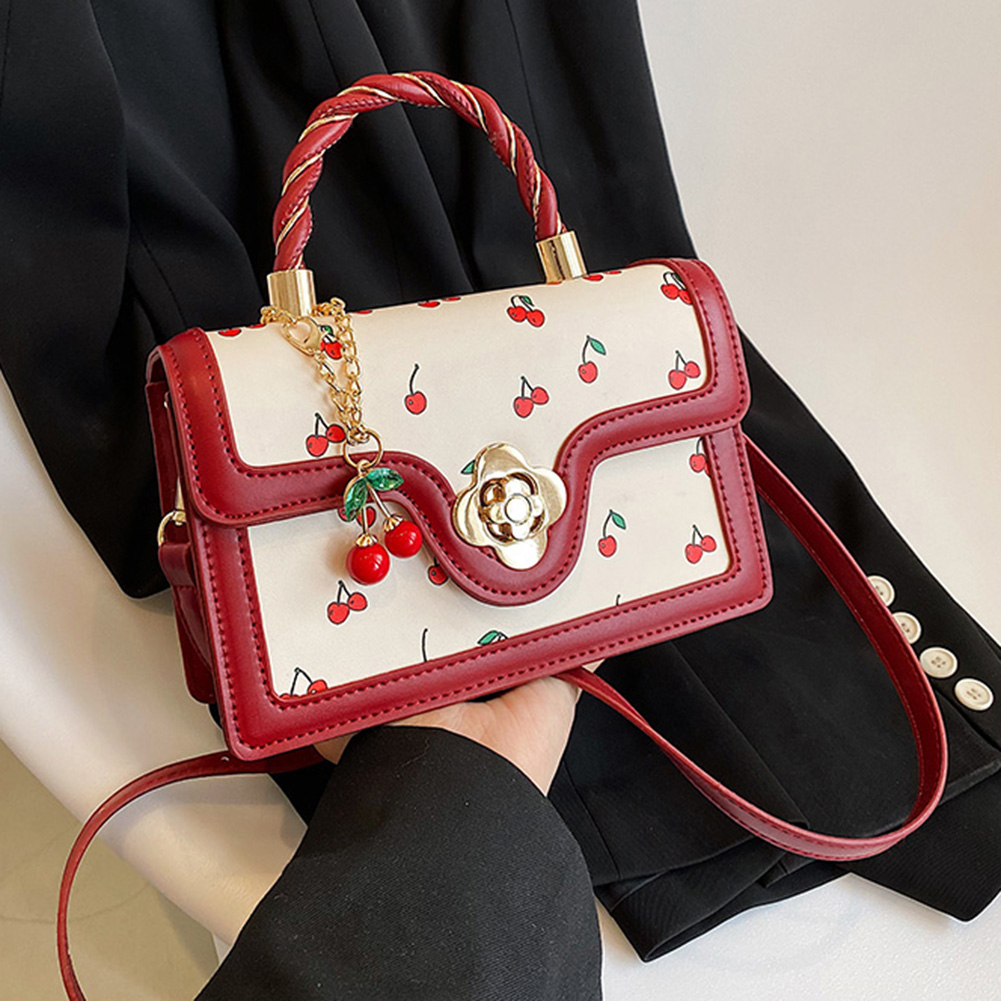 Sweet Cherry Shoulder Bag PU Sweet Cherry Crossbody Bag Women Fashion Messenger Bag Square Chains Crossbody Bags Wallet Purse