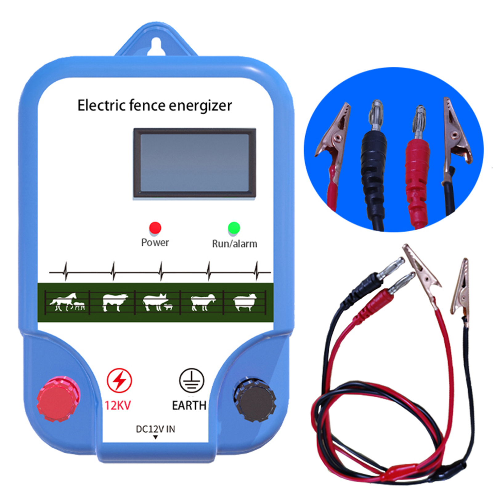 8KM Electric Fence Energizer Dogs Sheep Horse Poultry High Voltage Pulse Controller High-decibel Alarm Waterproof LCD Display
