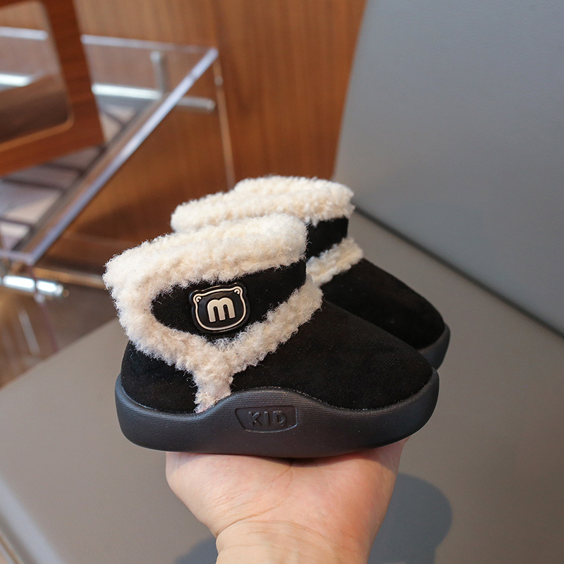 Free Shipping 2024 New Children's Snow Boots with Thick Velvet for Baby Girls, Khaki Cotton Shoes, Anti slip Soft Bottom, Boys' Casual Shoes