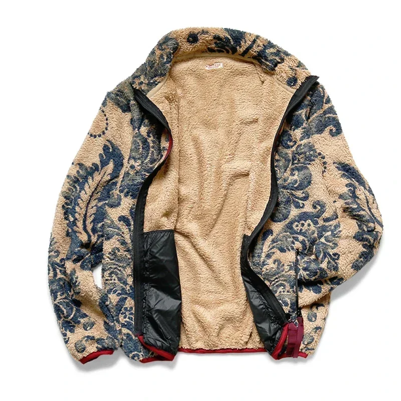 19aw Autumn Spring Fleece Vintage Casual Zipper Warm Jacket Tang Cao Chao Women Men Printed Cashmere Coat