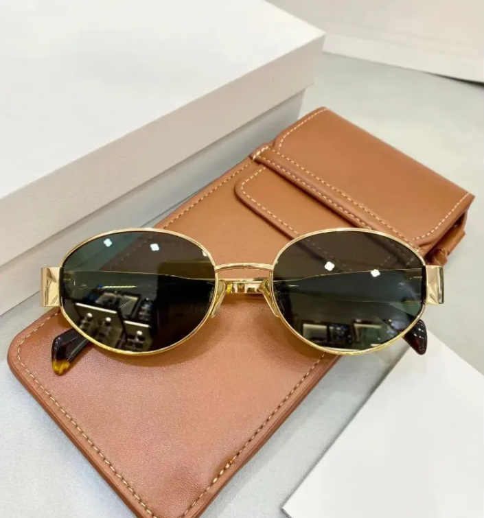 NEW Sunglasses For Women Oval Frame Designer Sunglasses 40299 Women Metal Mirror Legs Green Lens Sunglasses Retro Small Round Frame Sexy Little Women Glasses