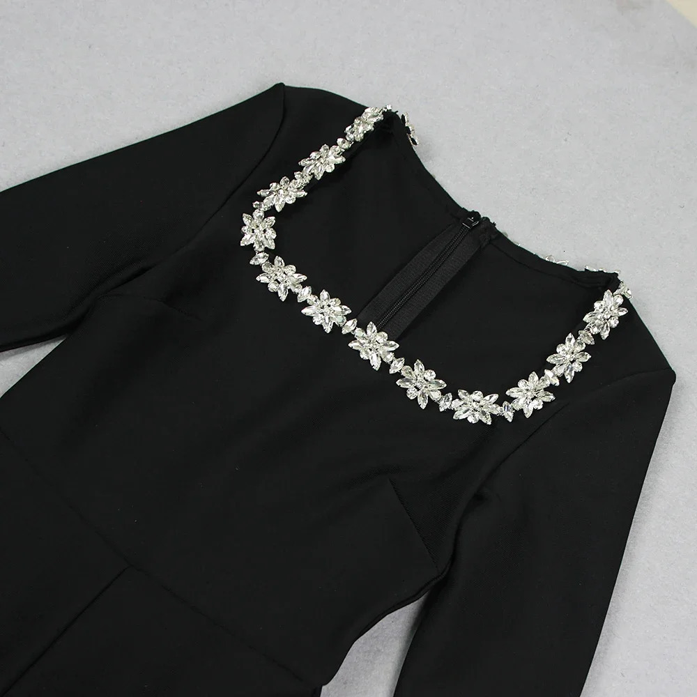 DEIVE TEGER womens black bandage jumpsuit square neck diamond high waist wide leg jumpsuit elegant party jumpsuit 241112