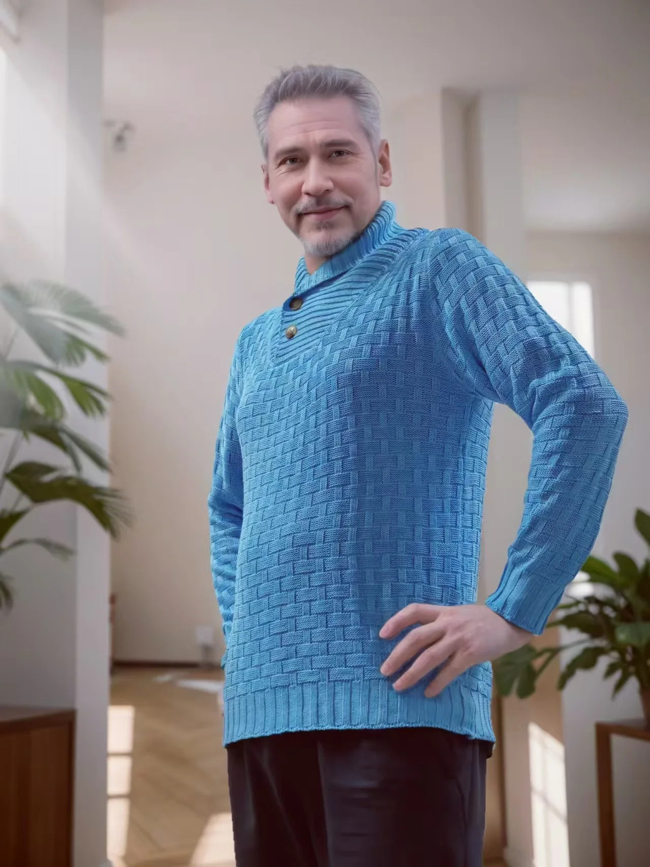 Mens autumn and winter O-neck sweater mens fashion casual ultra-thin solid plain weave long sleeved knitted Pullover Street outdoor warm knit 241113